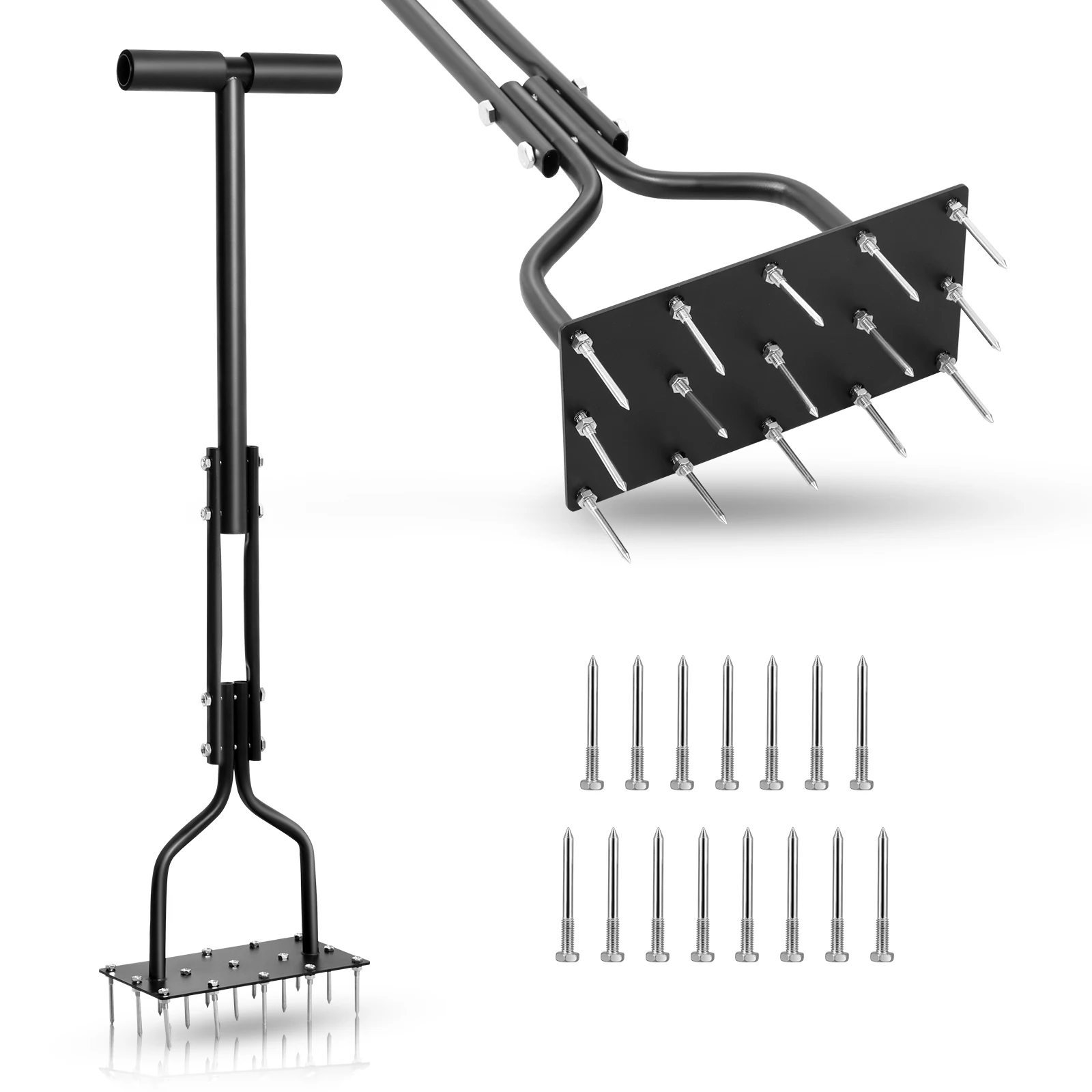 Lawn Aerator Spike Manual Tool Solid Steel Spikes Garden Grass Aeration and Soil Aerating Tool 36 inch Clean Tool