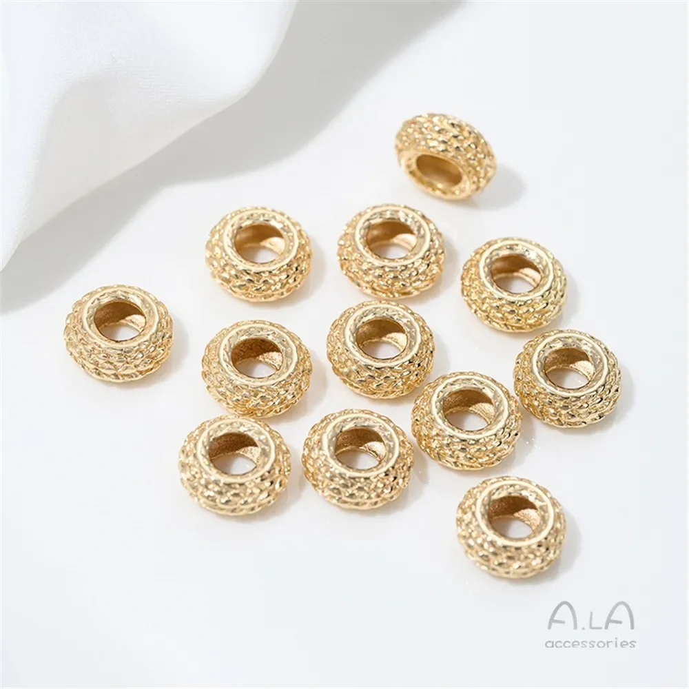 Cuentas de rueda de serpiente de oro de 14K, patrón de escamas de serpiente de dragón, cuentas con orificio grande, anillo para correr, pulsera DIY, collar, accesorios de joyería