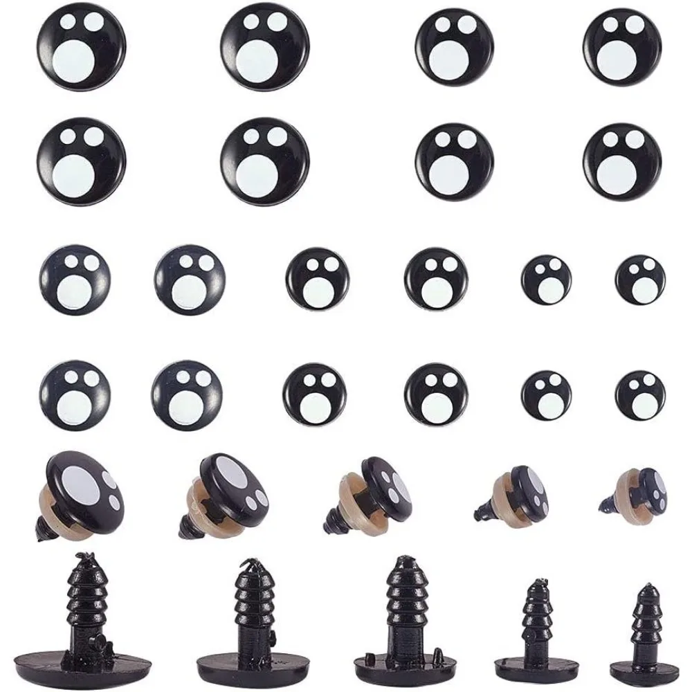 Resin Safety Eyes 100pcs 5 Size Craft Eyes Black Stuffed Crochet Eyes Kawaii Eyes with 100pcs Washers for Teddy Bear Amigurumi