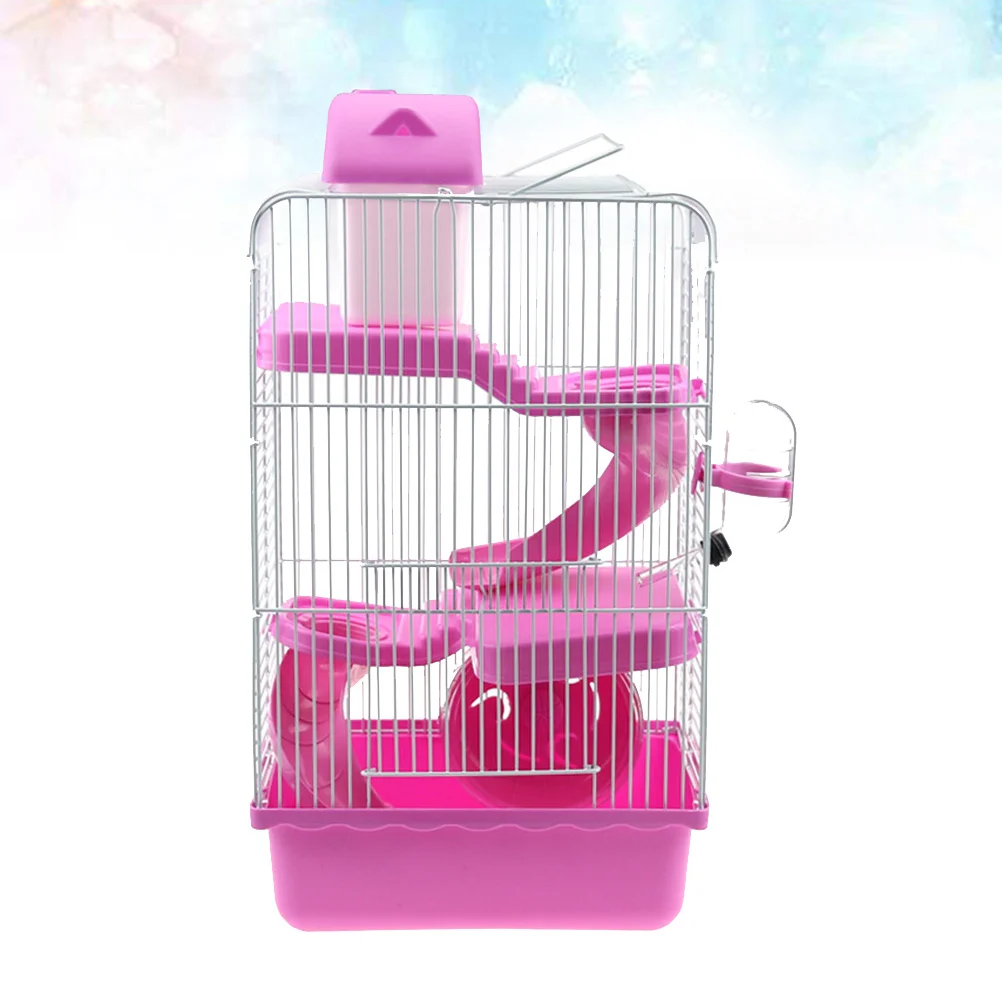 

3 Layers Luxury Villa Cage 21X27X45Cm Pink Pet For Hamster Small Animals Portable Slide Durable Plastic Quiet