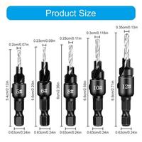 L8RC 5pcs/set Woodworking Countersink Drill Bit for Precise Drilling Hexagonal Handle