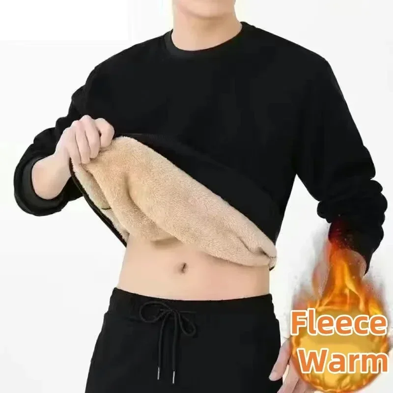 Camiseta masculina de manga comprida forrada com lã, estilo coreano, para outono e inverno. Ideal para uso casual e confortável. — AliExpress