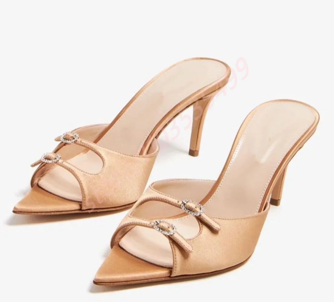 Summer Women's Hollow Belt Buckle Shoes 2025 New Open-Toe Outdoor Beach Vacation Slip-On Slippers Sexy Fashion Casual Stilettos