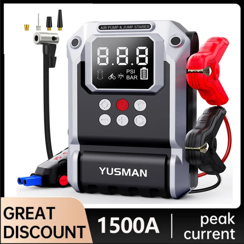 26800mAh Kabelloser Auto-Starthilfegerät - Tragbarer Notfall-Batterie-Booster & Powerbank für leere Autobatterien, Alles in Einem, 50PSI Luftpumpe, Auto-Batterie-Notfall-Booster, Startgerät für ALLE