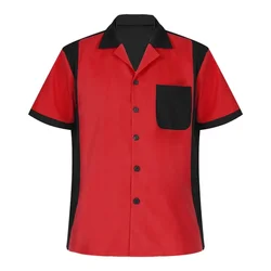 Camisa vintage de manga corta para hombre, camisa informal con botones, bloque de color a rayas, cuello de muesca, 5XL, novedad de verano