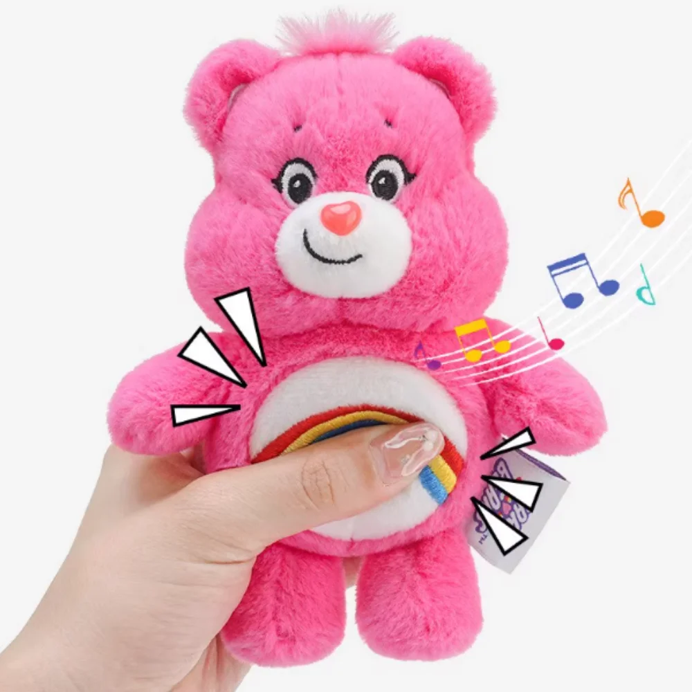 15CM 플러시 카와이 Carebears Rainbown 베어 플러시 애니메이션 취미 장난감 키 체인 가방 펜던트 사운드 인형 크리스마스 생일 선물
