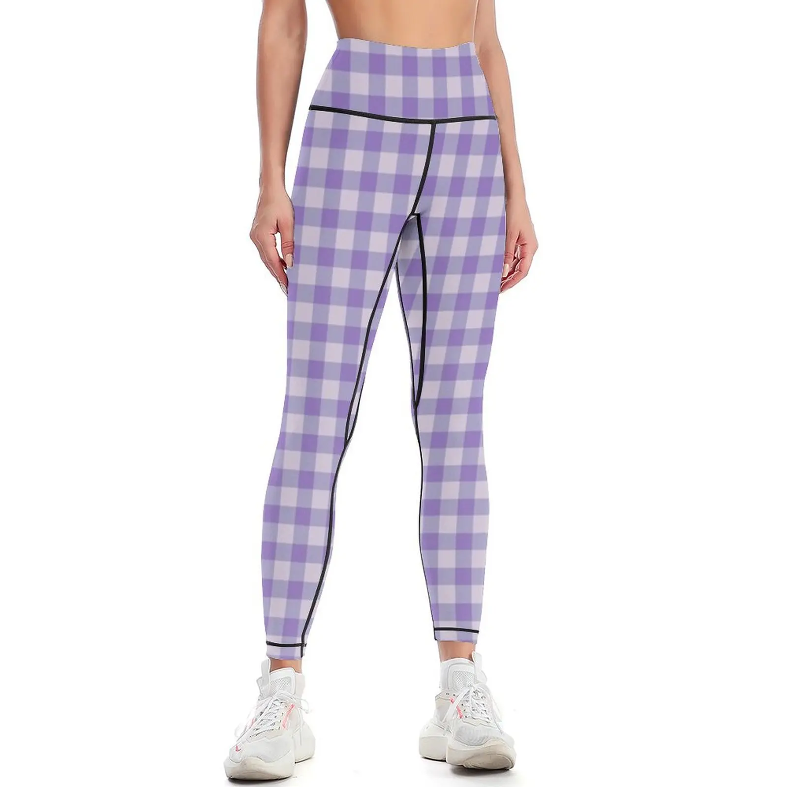 Check pattern in lilac, lilac and violet Leggings sport pants Women's sports gym top sport set Womens Leggings