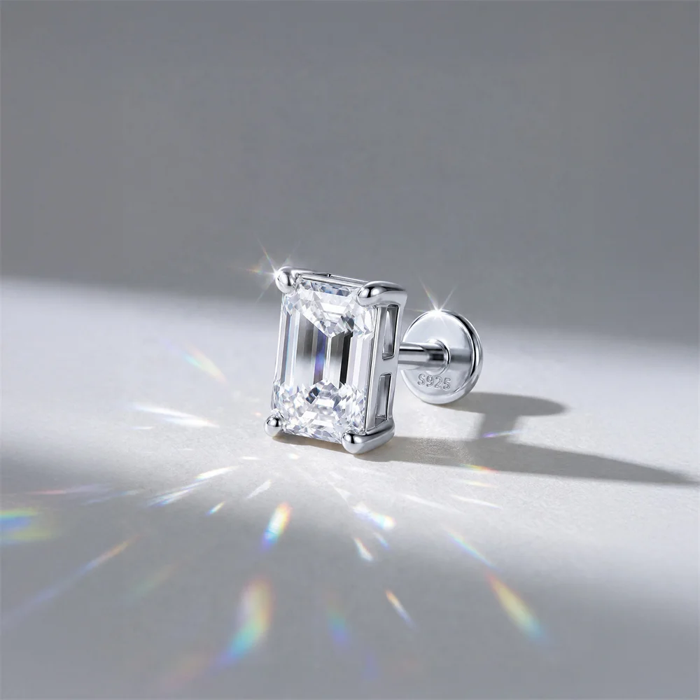AIDE 925 Sterling Silber Klassischer Moissanit-Ohrstecker mit flacher Rückseite für Damen, 1 Karat, geometrische Form, Hochzeitsschmuck – Detail 14