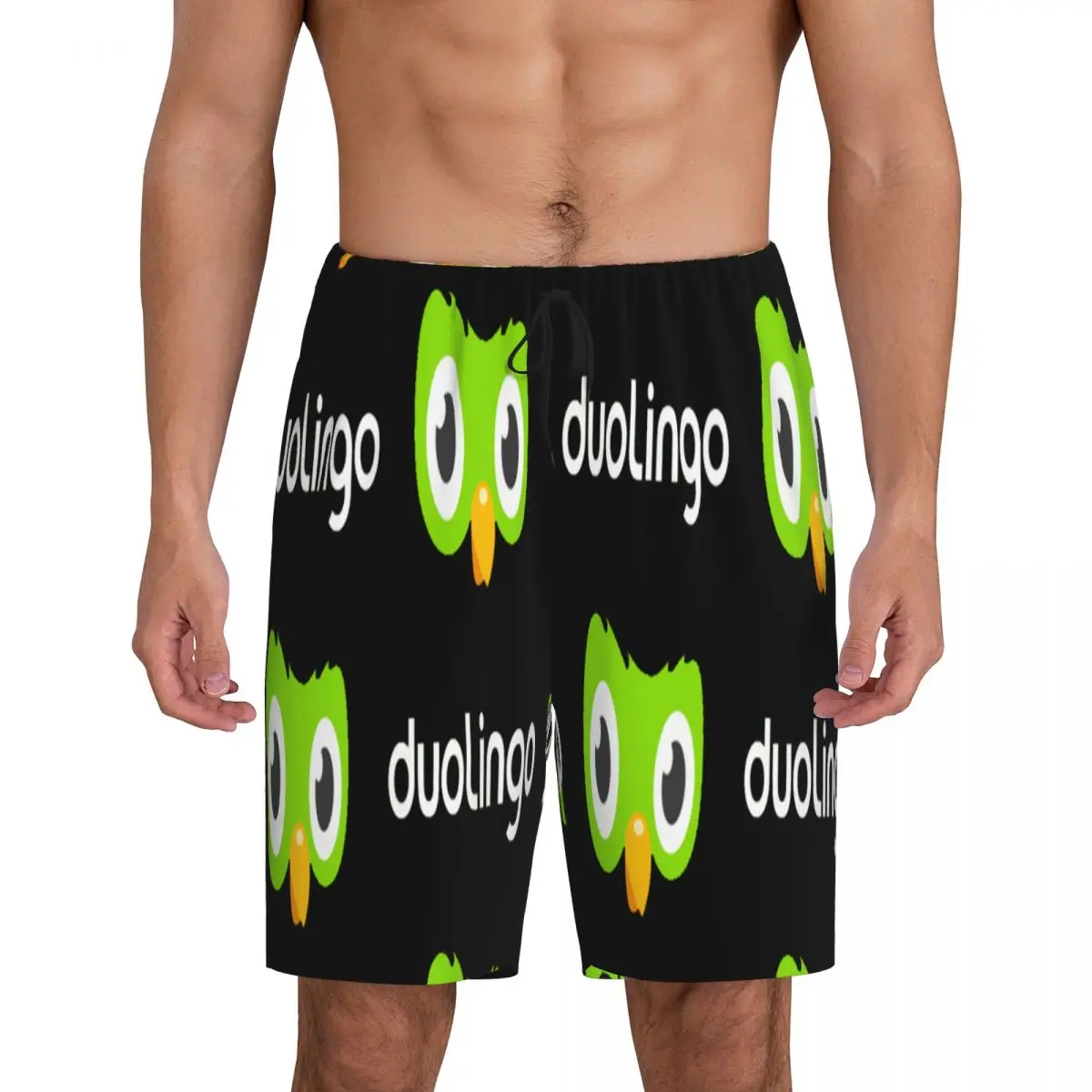 

Мужские короткие пижамные штаны Custom Duolingo Owl Duo, нижняя часть пижамы, шорты для сна и отдыха, спальные штаны