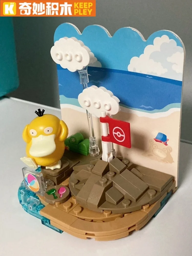 البوكيمون اللبنات بيكاتشو Psyduck شاطئ البحر موضوع الطرف المشهد نموذج الطوب سطح المكتب الحلي الزخرفية الاطفال لتقوم بها بنفسك اللعب الهدايا