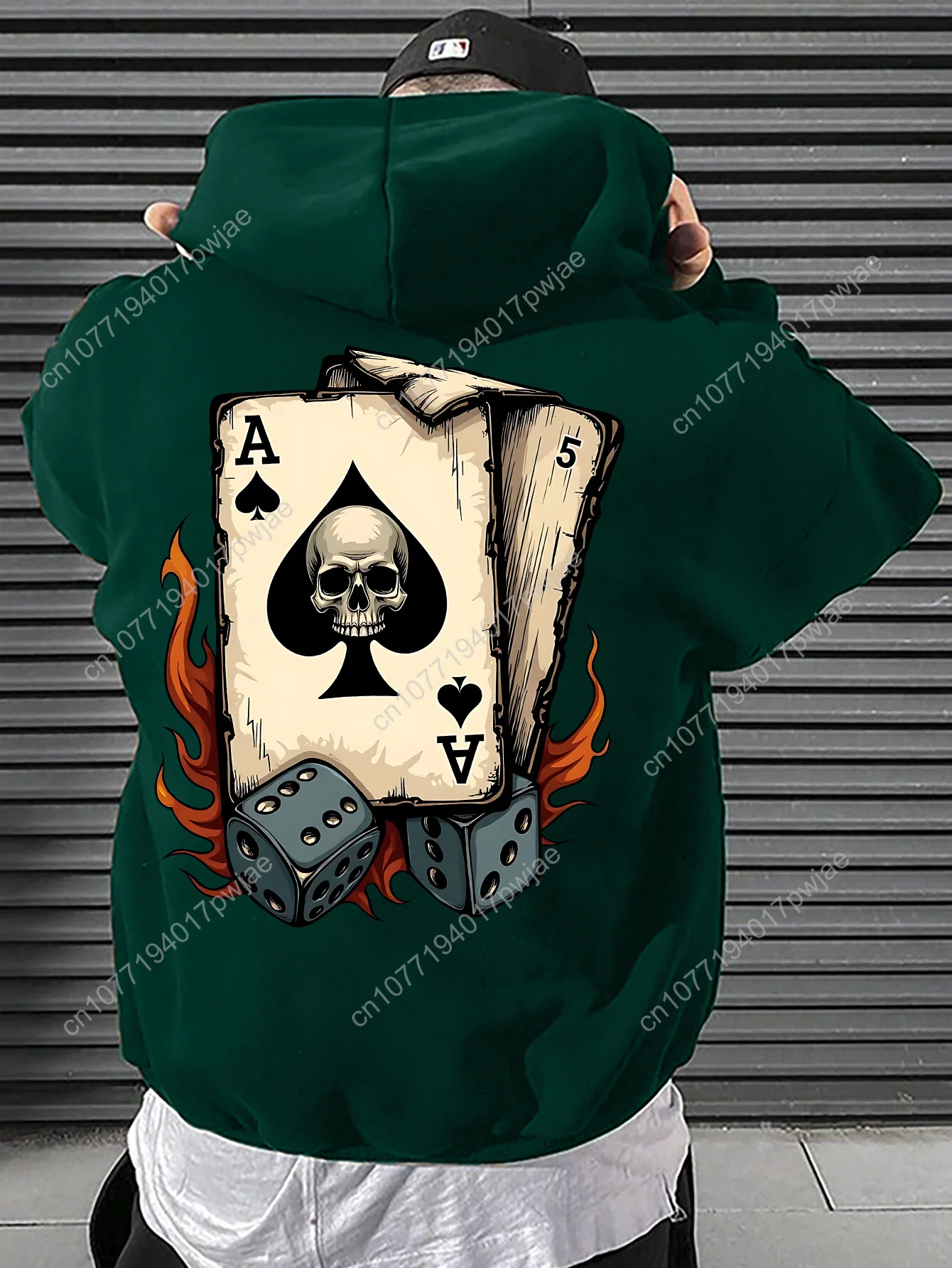 Moletom com capuz masculino com estampa de cartão de pôquer, suéter com capuz de ajuste regular para noites de pôquer, streetwe casual para todas as estações