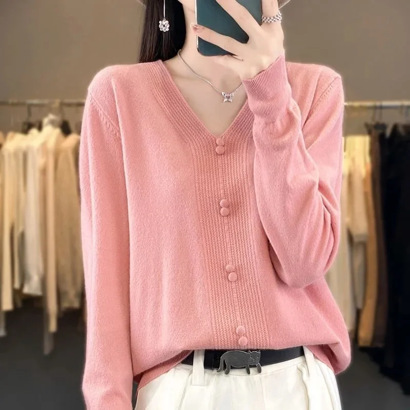 Sweaters Women Casual V-neck Solid Jumpers Pullovers Spring Autumn Womens Sweater Cashmere Knitwear Bottoming Shirt