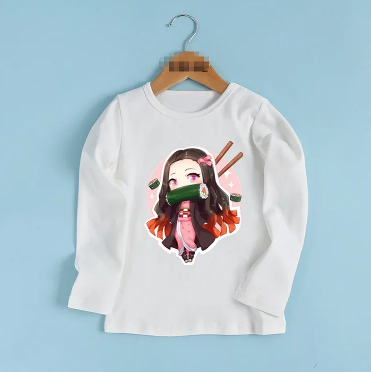 Anime Demon Slayer Kamado Nezuko Cartoon Kids T shirt Children New Clothes Baby Boys and Girls Long Sleeve T-shirt,