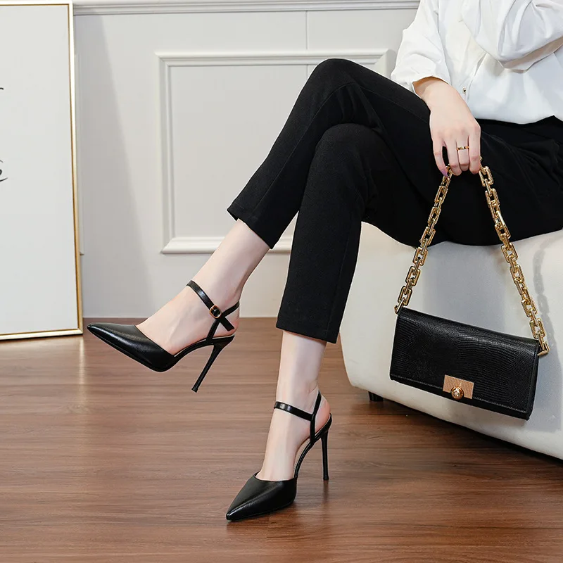 Sexy New Summer Design Solid Color 6cm/8cm High Heels Fashion Pointed Toe Sandals For Women Bridal Banquet Female Shoes B009