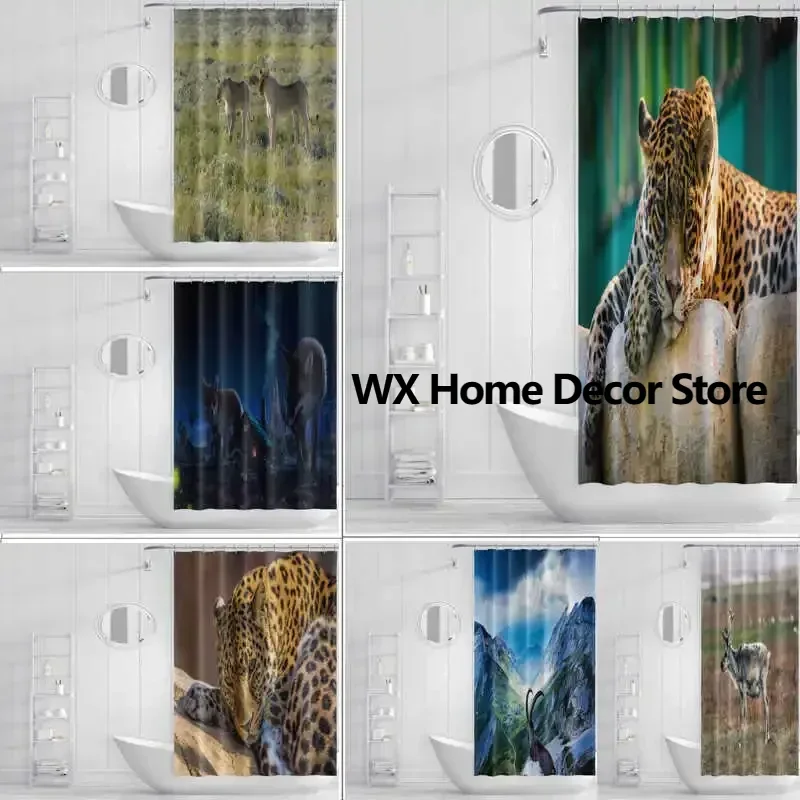 Wild Animals Shower  Waterproof Anti-Bacterial Bathroom Divider Curtains with Lion and Tiger Print