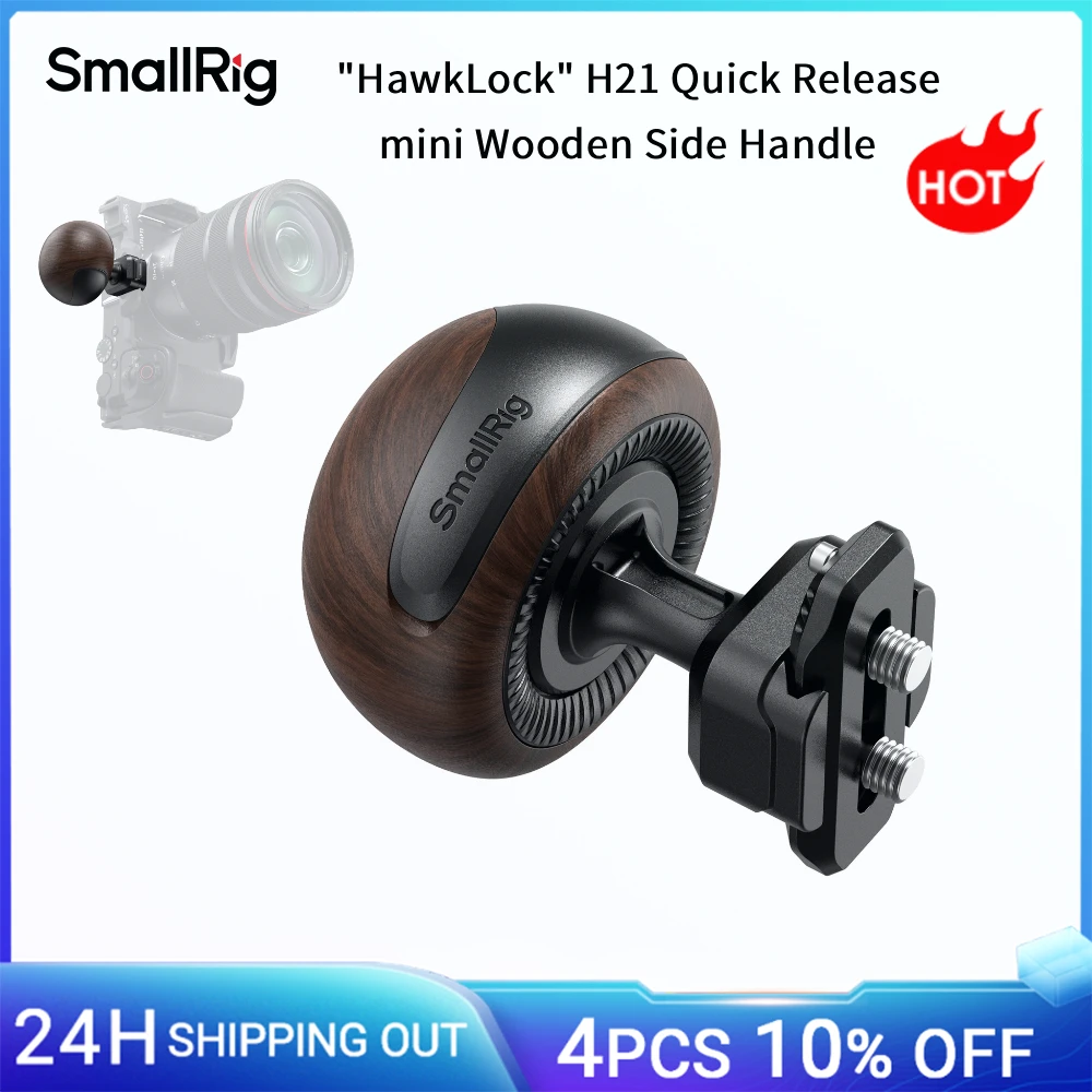 SmallRig "HawkLock" H21 Quick Release mini houten zijhandgreep voor cameramonitorkooien montageplaten met "HawkLock" NATO-rail