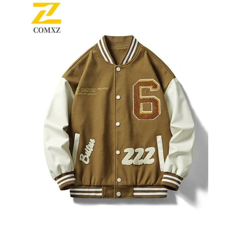 COMXZ New Baseball Jacket Men Leisure Loose Fit Hiking Travel Coat Trendy Streetwear Daily Style Lightweight Autumn Outerwear