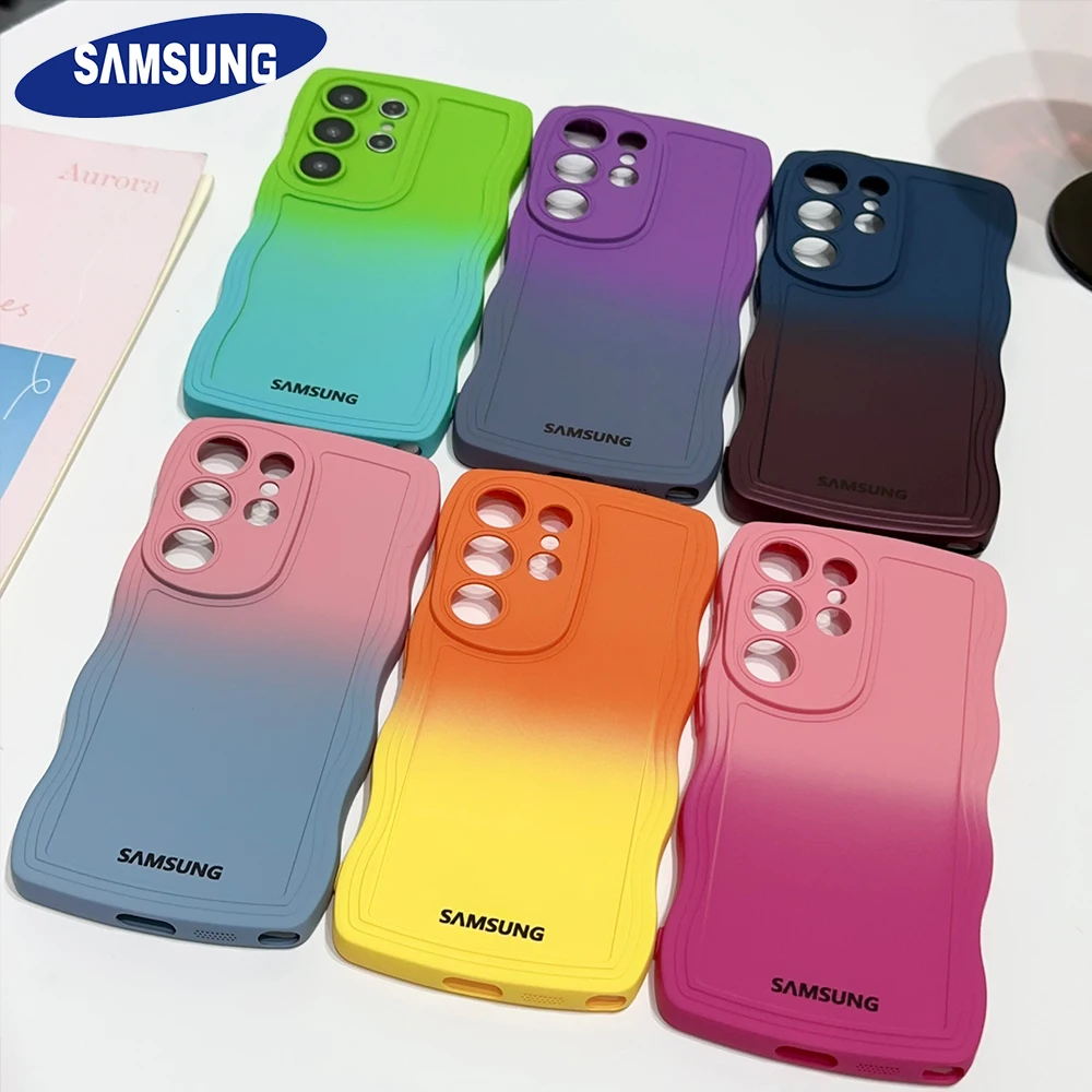

Original Gradient Liquid Silicone Soft Case Samsung A73 A56 A54 A36 A32 A26 A16 With Official Logo Wave Frame Shockproof Cover