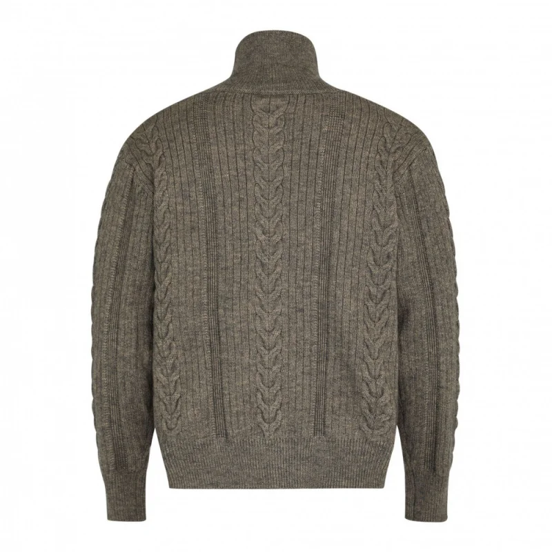 Men's Brown Cable Knit Cardigan, 2025 Autumn New Stand Collar Button-Down Warm Knitted Outerwear