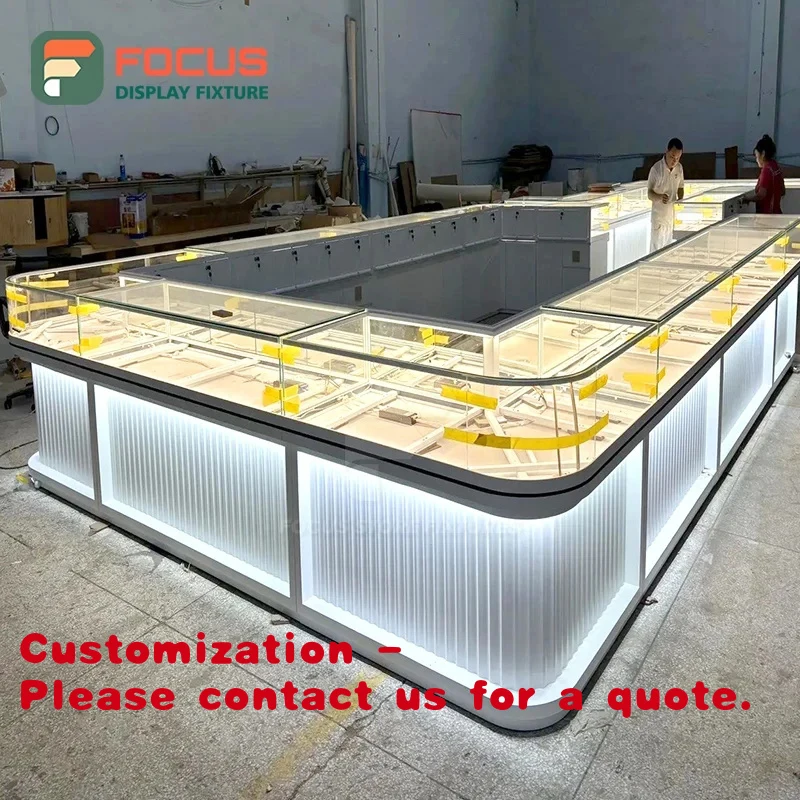 

custom.Modern Luxury Retail Jewelry Display Cabinet Glass Wooden Metal LED Lighting High-End Boutique Showcase Interior Display
