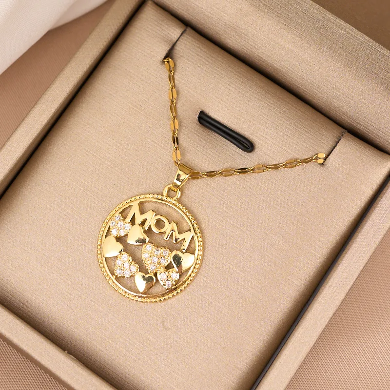 Fashionable Titanium Steel Heart Pendant Necklace with Micro-set Zircon,  Females with a Distinct Personality