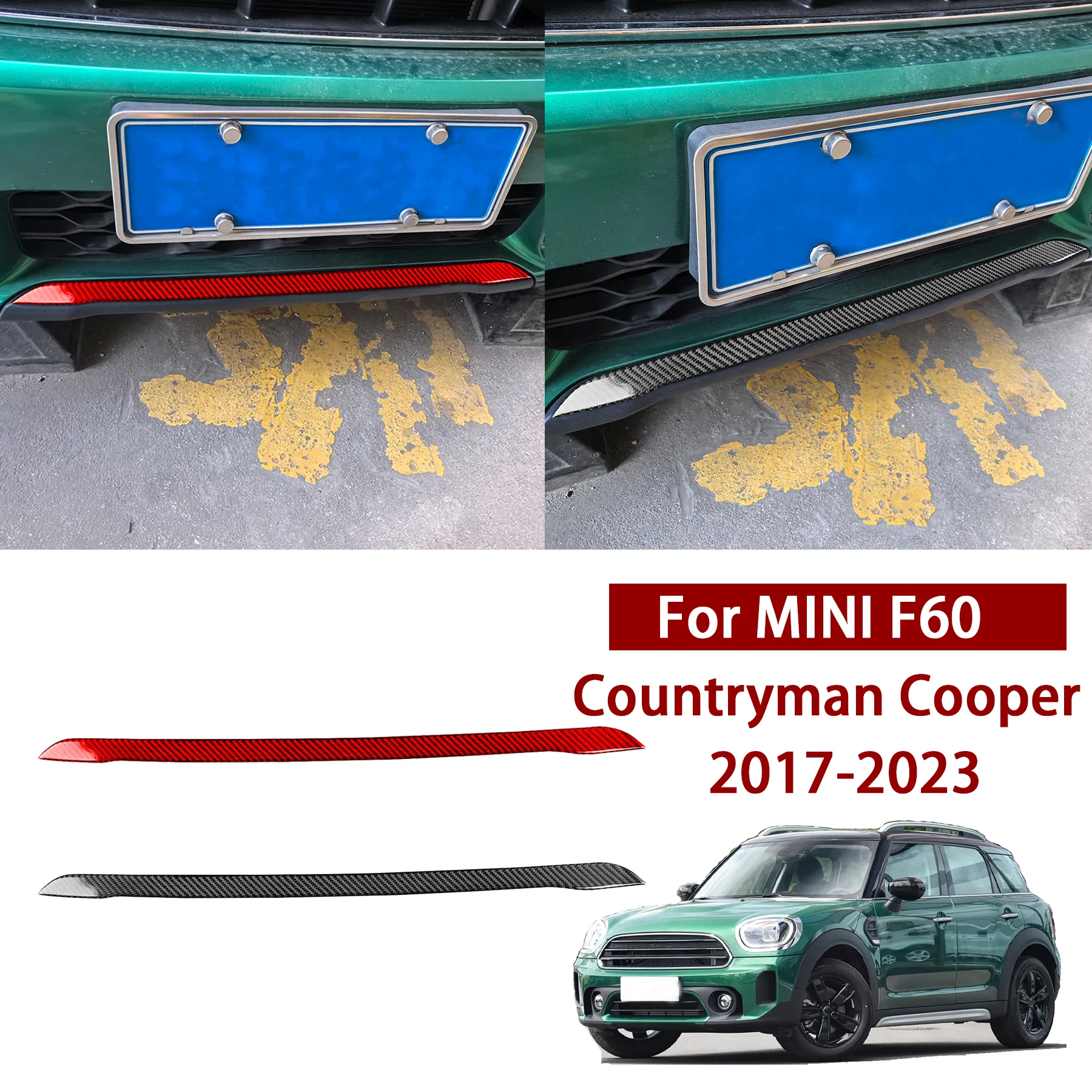 Bande décorative extérieure en fibre de carbone rouge pour plaque d'immatriculation arrière, autocollant décoratif pour MINI F60 Countryman Cooper 17-23, accessoires de voiture