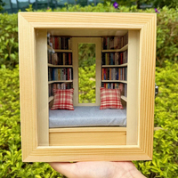 1 Set Miniature Room Decoration Creative Anti-Anxiety Bookshelf Handmade Room Box With Exquisite Wooden Scenes