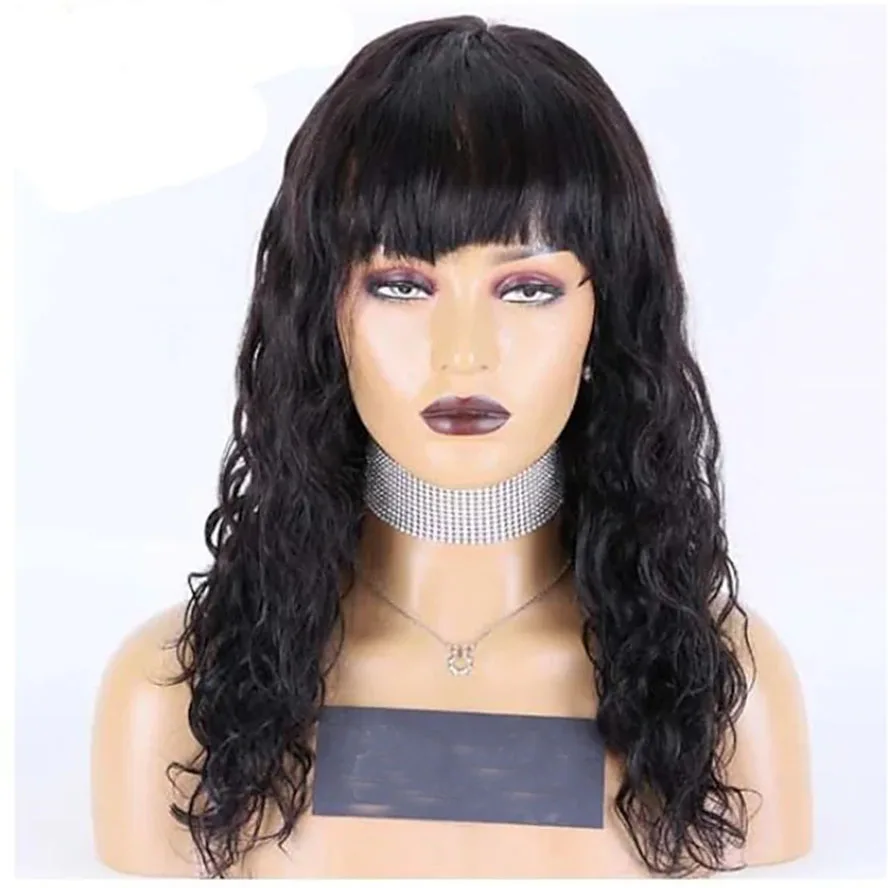 Remy Human Hair Brazilian Hair Lace Front Wig Free Part With Bangs Natural Wave Natural Wig 150% Density with Baby Hair