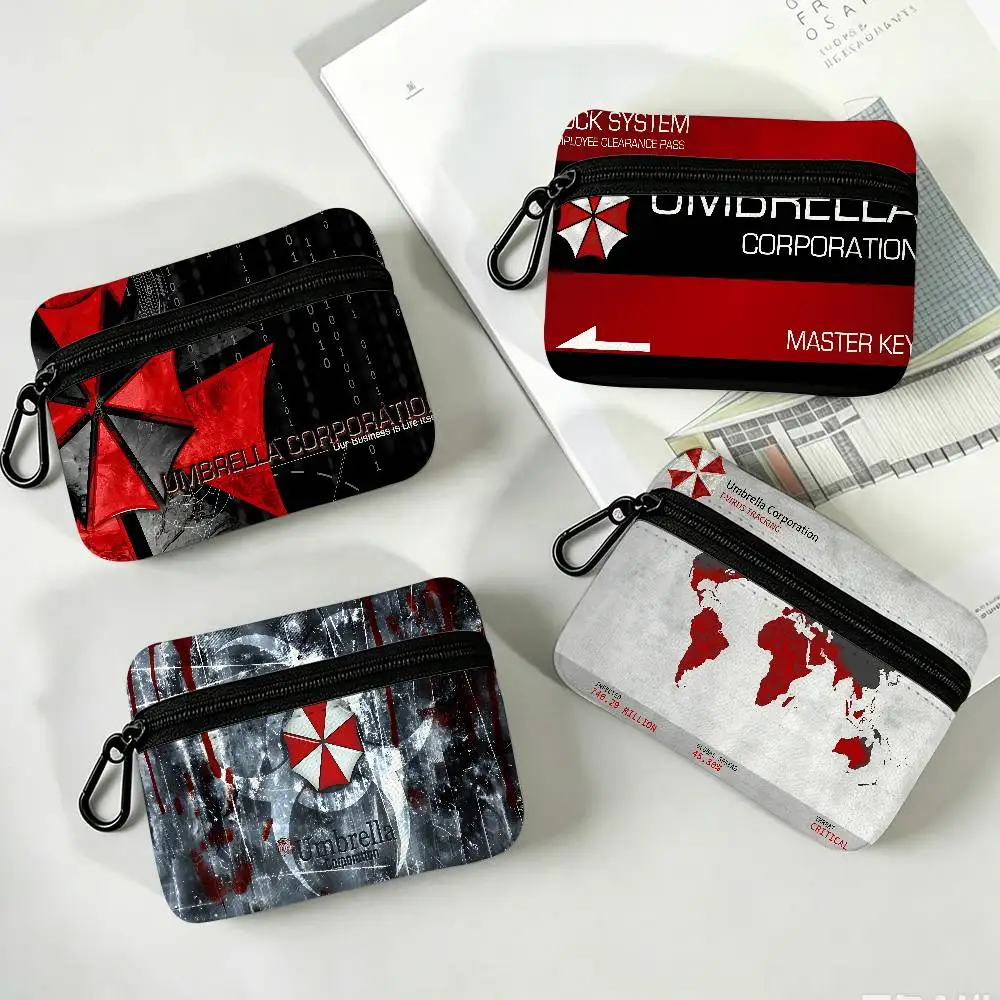 Resident Evil Umbrella Us Troops Portable Oxford Cloth Coin Purse Alloy Carabiner Hook Small Zipper Pouch For Backpack Belt