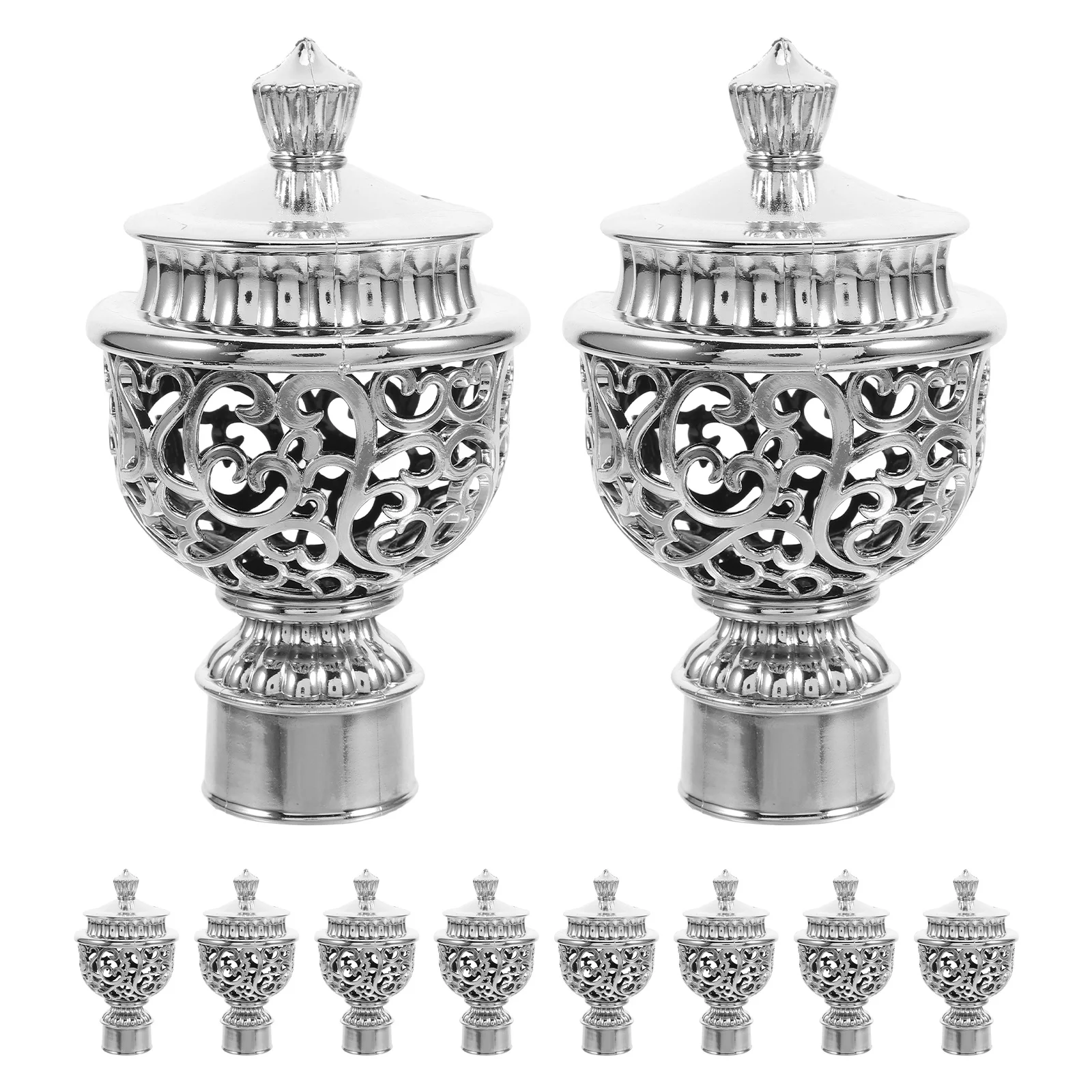 

12Pcs Silver Curtain Rod Finials Hollow Plastic End Caps Decorative Drapery Rail Tips for Window Treatments Home