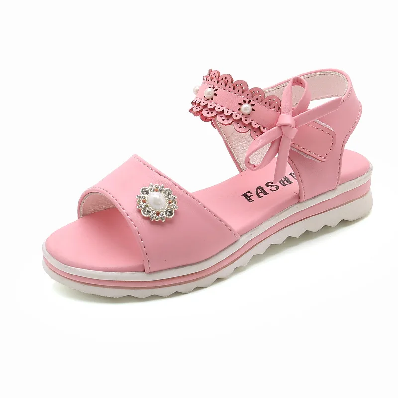 Rosa-Sandales d\'été pour filles, chaussures de plage blanches et roses, avec biscuits, pour enfants de 3, 4, 5, 6, 7, 8, 9, 10, 11, 12 ans,