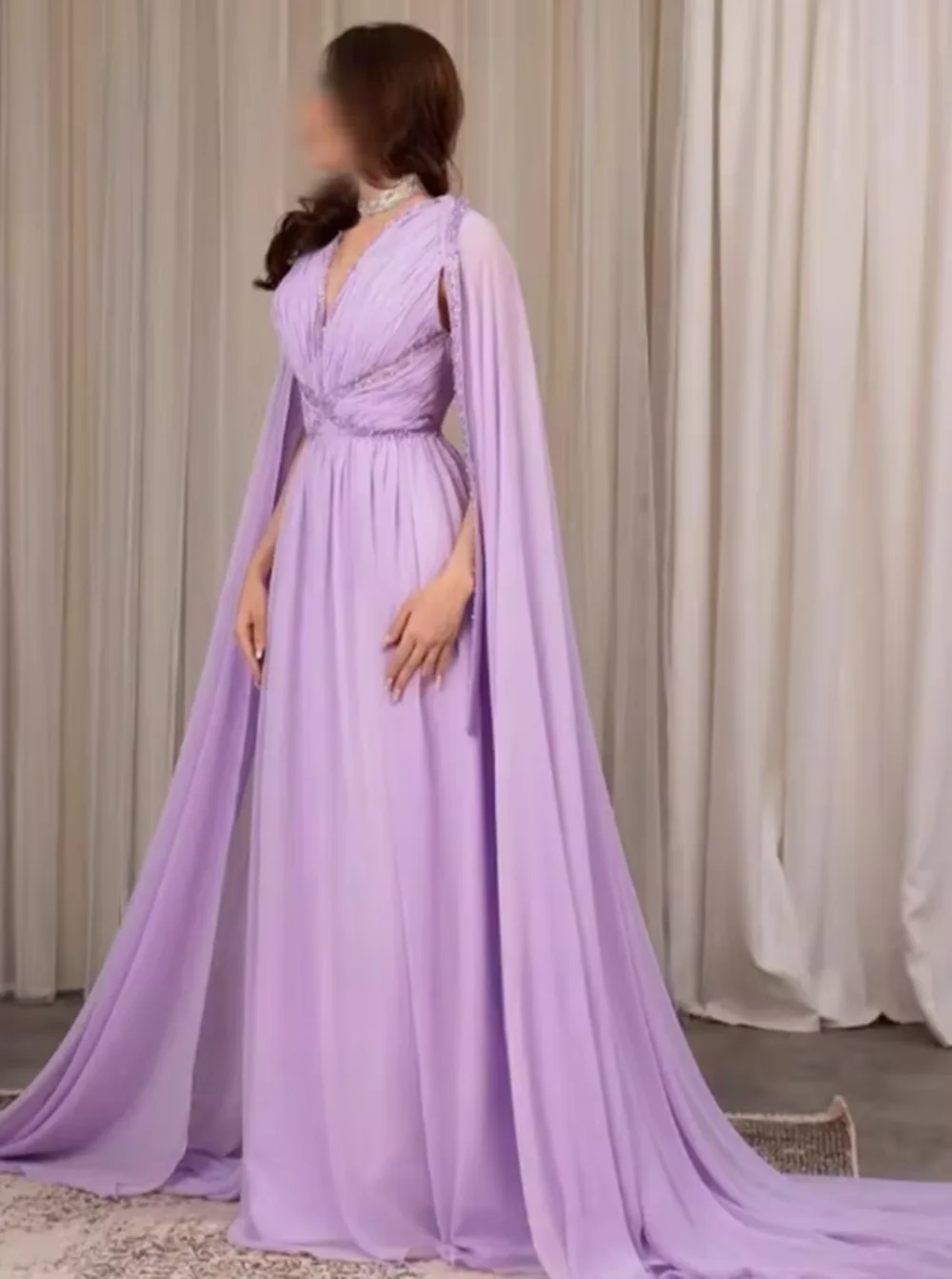 

Chiffon Beads Sequins Prom Dresses Watteau Train Elegant Party Dresses Ruched A-Line Floor-Length Saudi Arabia 2025