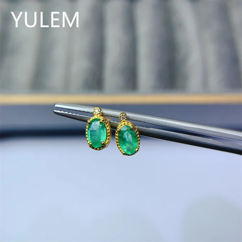 

Элегантные серьги YULEM с натуральным изумрудом, серебро 925 пробы, ювелирные изделия с драгоценными камнями 4x6 мм, подарок на день рождения для женщин