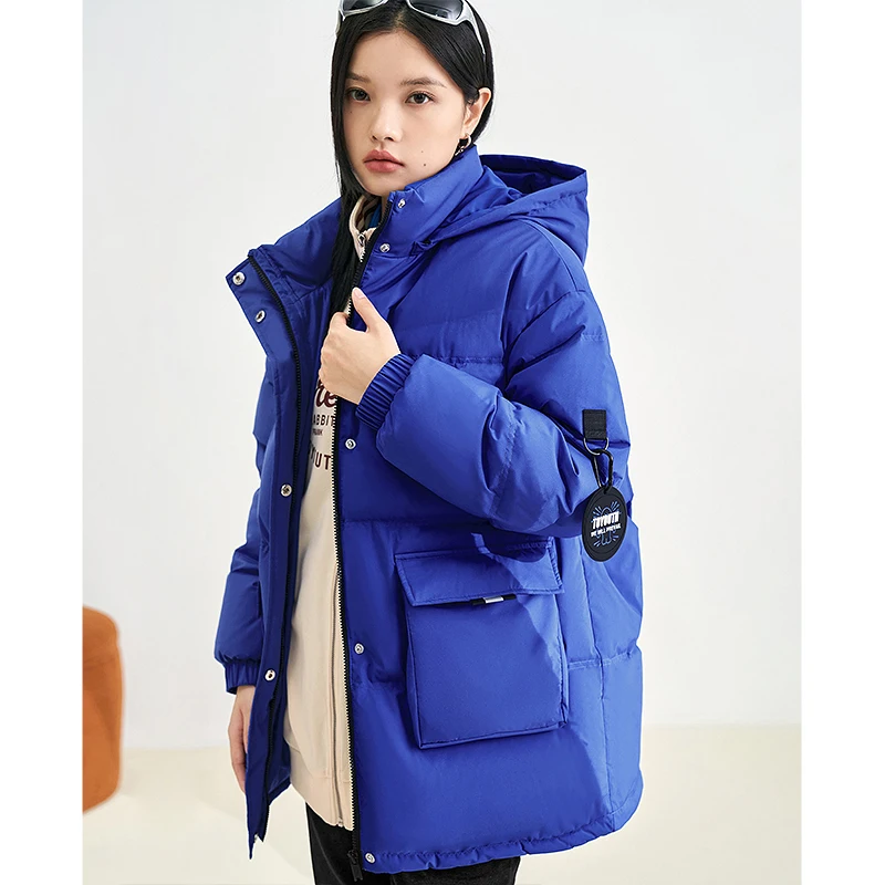 Toyouth Women Down Jacket 2022 Winter Thick Stand Collar 90% White Duck Down Long Hooded Warm Coat with Pocket Casual Outwear