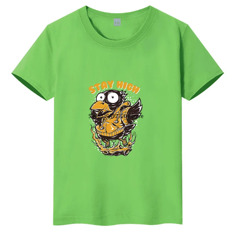 

Новая модная футболка, летняя футболка из чистого хлопка с круглым вырезом и принтом птиц, детская дышащая футболка с короткими рукавами, топ для родителей и детей