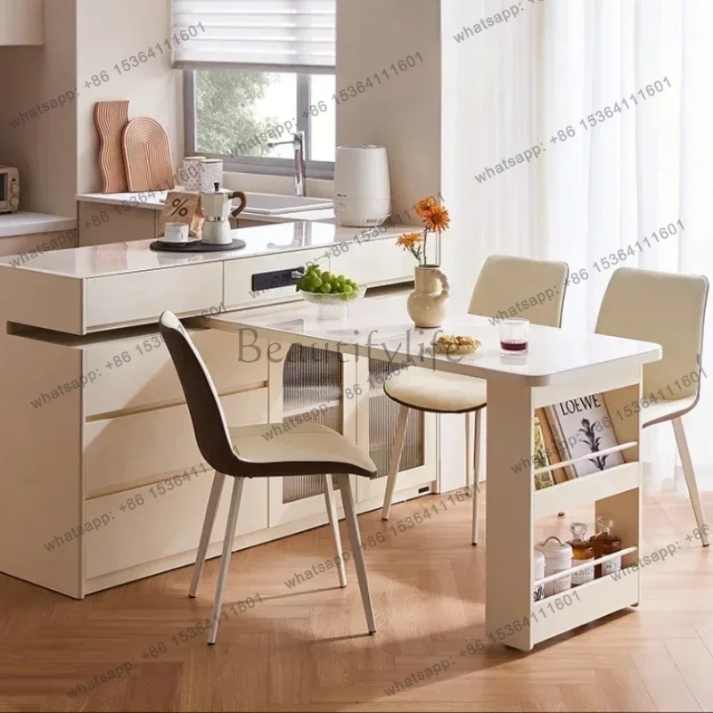 PG Luxury Modern Simple Multi Functional Glass Dining Island Table Integrated Retractable Light High End Dining Tables Rectangle