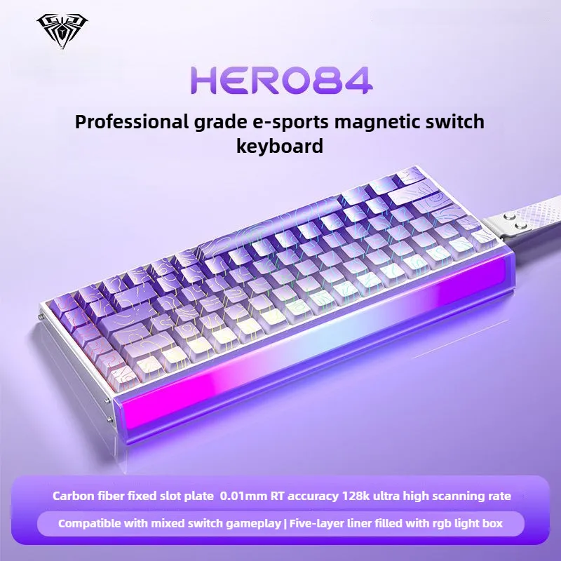 

AULA HERO84 HE Magnetic Keyboard Wired RGB Rapid Trigger 8K Polling Rate Carbon Fiber Board RT0.01 for Esports Office Gaming