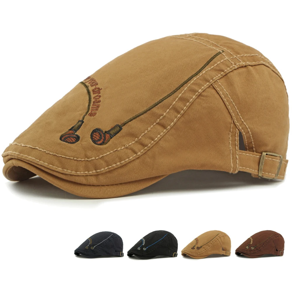 

HT4825 Beret Spring Summer Autumn Cap for Men Women 100% Cotton Ivy Flat Cap Artist Painter Hat Male Female Adjustable Beret Cap