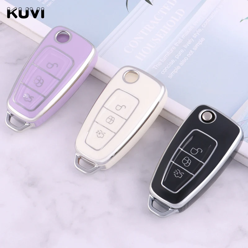 

TPU Car Folding Key Case Cover For Ford Ranger C-Max S-Max Focus Galaxy Mondeo Transit Tourneo Custom Auto Key Holder keychain