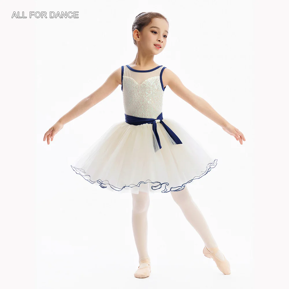 

C26026 Kids Ballet Tutu Ivory Sequin Spandex Bodice with Layers Tulle Tutu Skirt Girls Stage Performance Ballet Costumes
