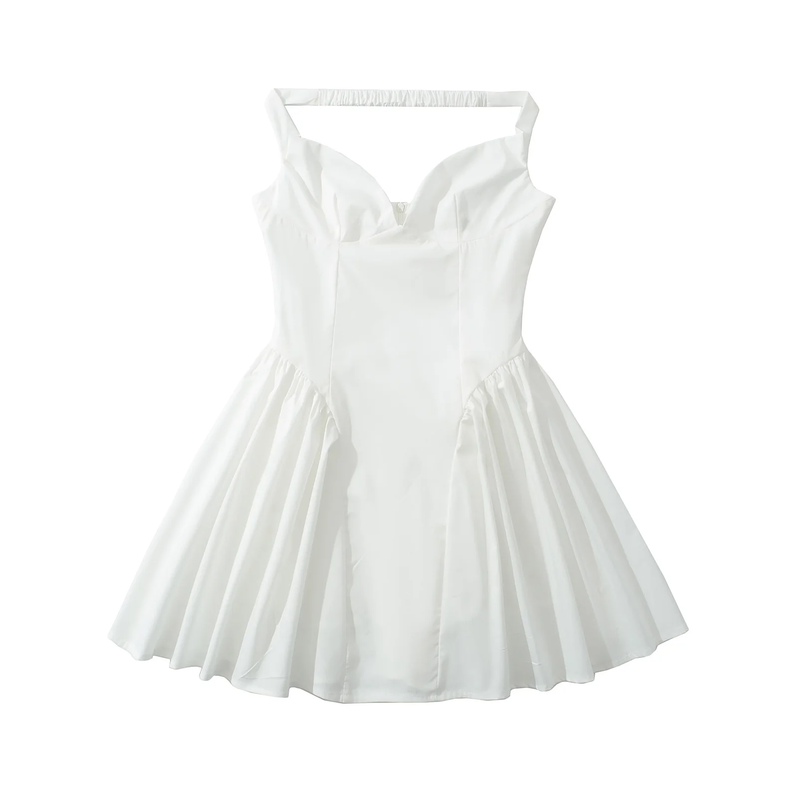 JNLEAOG Spring New Women's Faion Design Pure Color Elastic Dr High Waist V-ne Summer Casual Polyester Fiber Dr