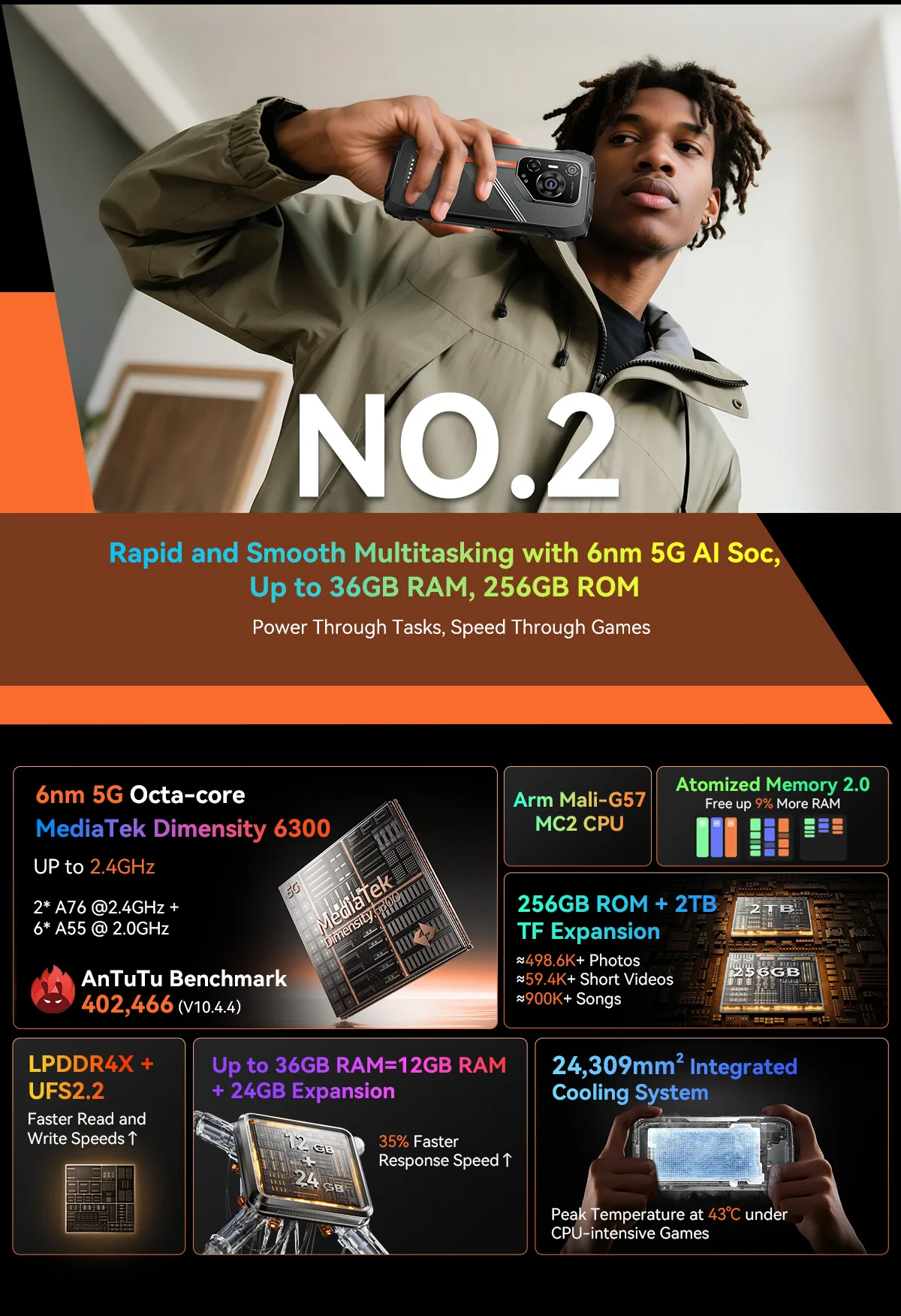 Blackview Oscal Pilot 3 5G AI Rugged Smartphone 36GB(12+24)+256GB 6.78" 120Hz Android 15 7500mAh 20MP Night Vision 33W NFC