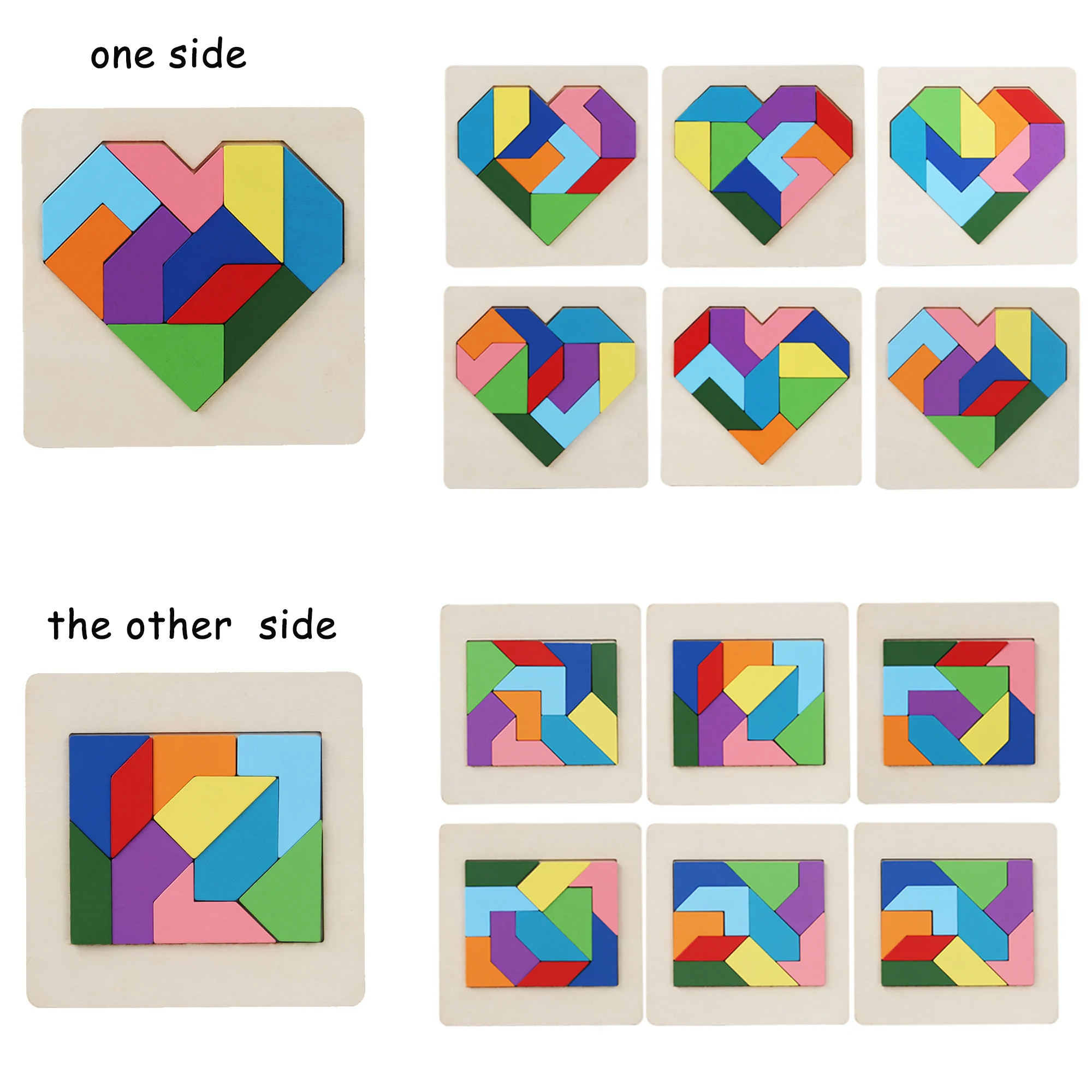 Montessori Wooden Toys 3D Double-Sided Jigsaw Puzzle Tangram Intellectual creative puzzle Shape Match Puzzle Educational Toys