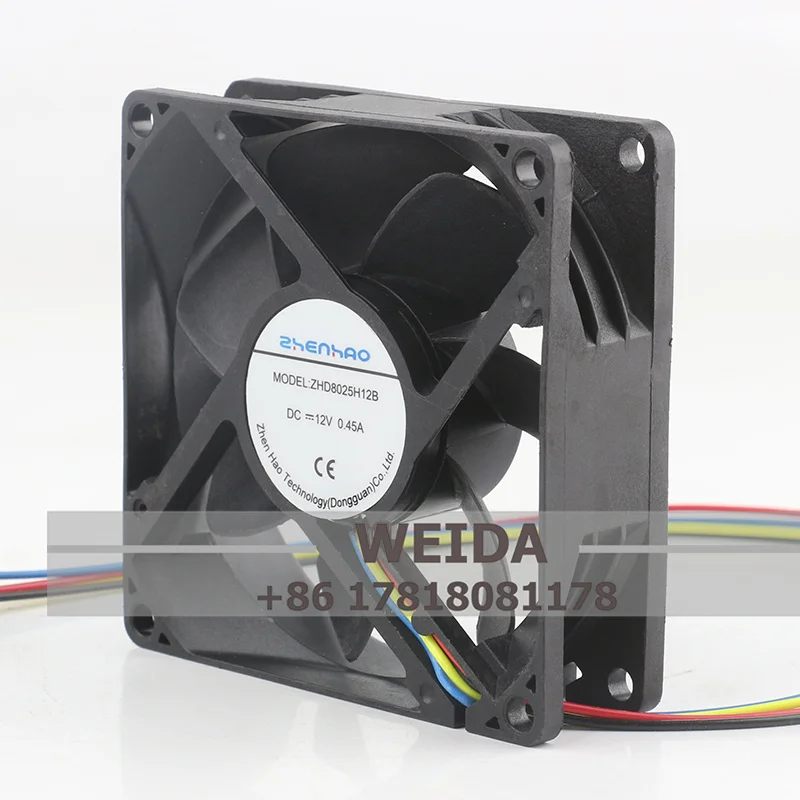 Original Zhenhao 24V 48V DC 12V 0.45A AC EC 8025 80X800X25MM 8CM Frequency Converter Chassis Four-wire ZHD8025H12B Cooling Fan