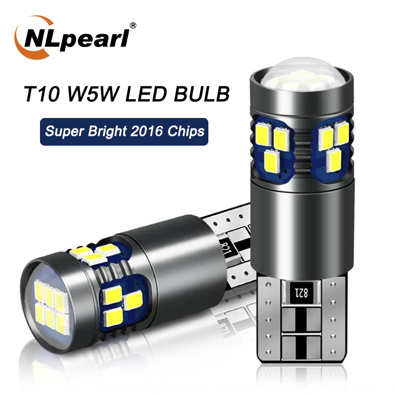 NLpearl 2x Car Signal Lamp T10 W5W Led Canbus Bulbs 18SMD 2016 Chips W5W 168 194 Car Interior Reading Light Wedge Side Lamps 12V