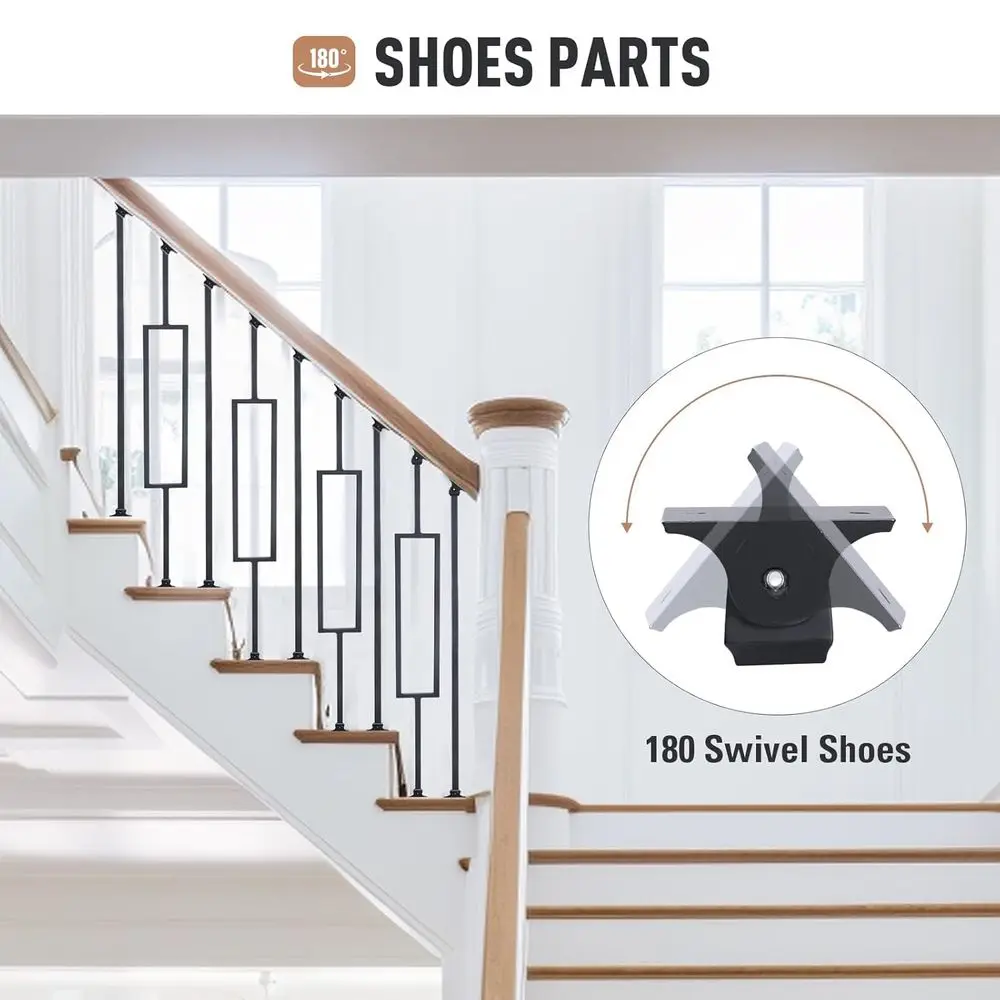 10 عبوات من درابزينات الدرج الحديدية المربعة المجوفة مقاس 1/2 × 43.8 مع 20 حذاء دوار للاستخدام الداخلي