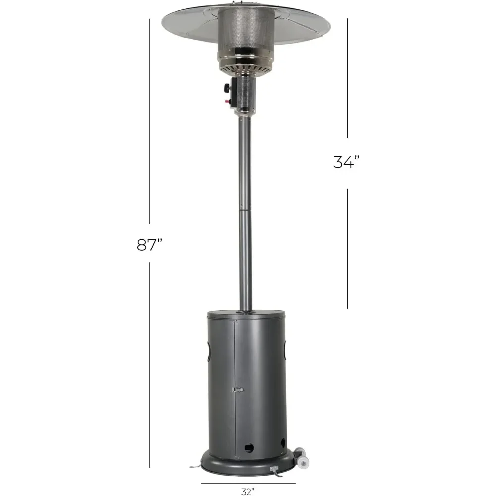 Outdoor Propane Heater with Wheels with protective cover, 48,000 BTU Freestanding Mushroom 7' Powder Coated LP Patio Heater