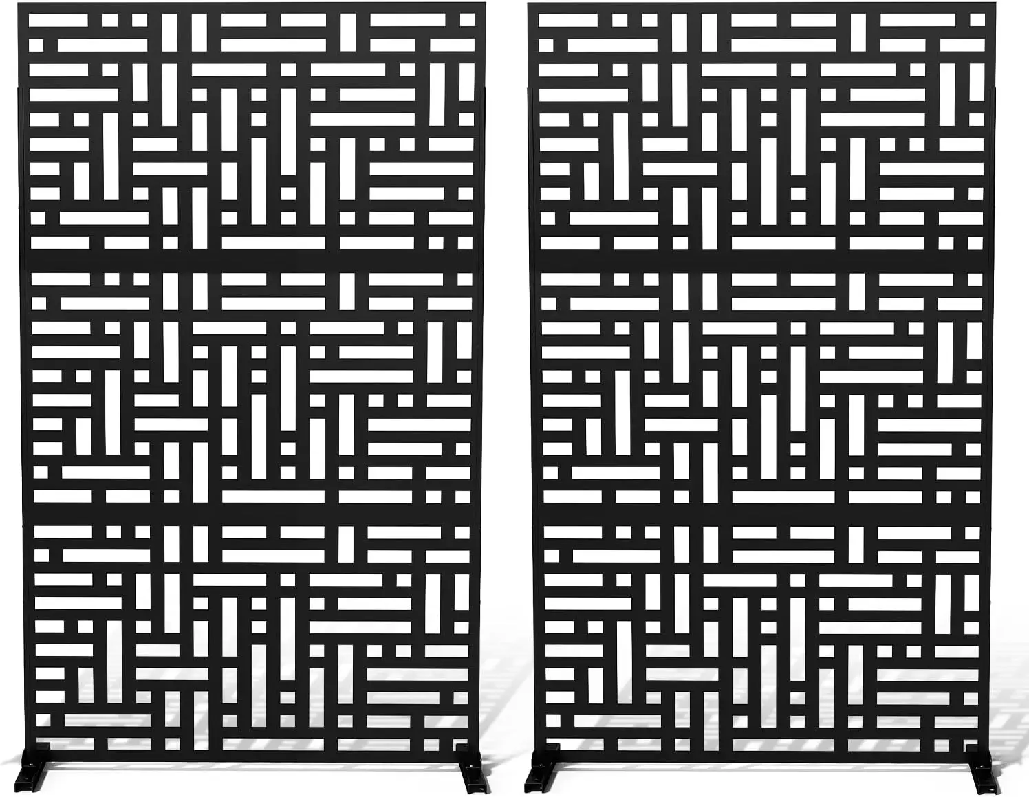 

Black Set of 2 Freestanding Metal Privacy Fence Panels, 72"H × 47"W Modular Outdoor Privacy Screen for Patio, Garden & Balcony