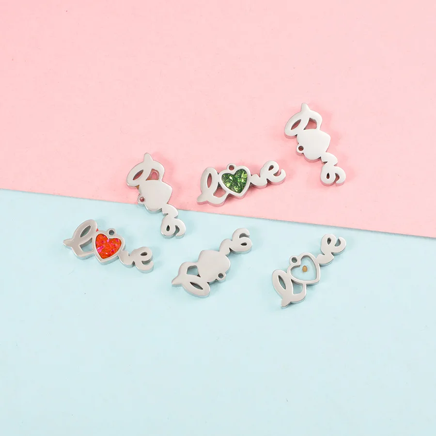 

50pcs/lot Stainless steel letter heart jewelry accessories