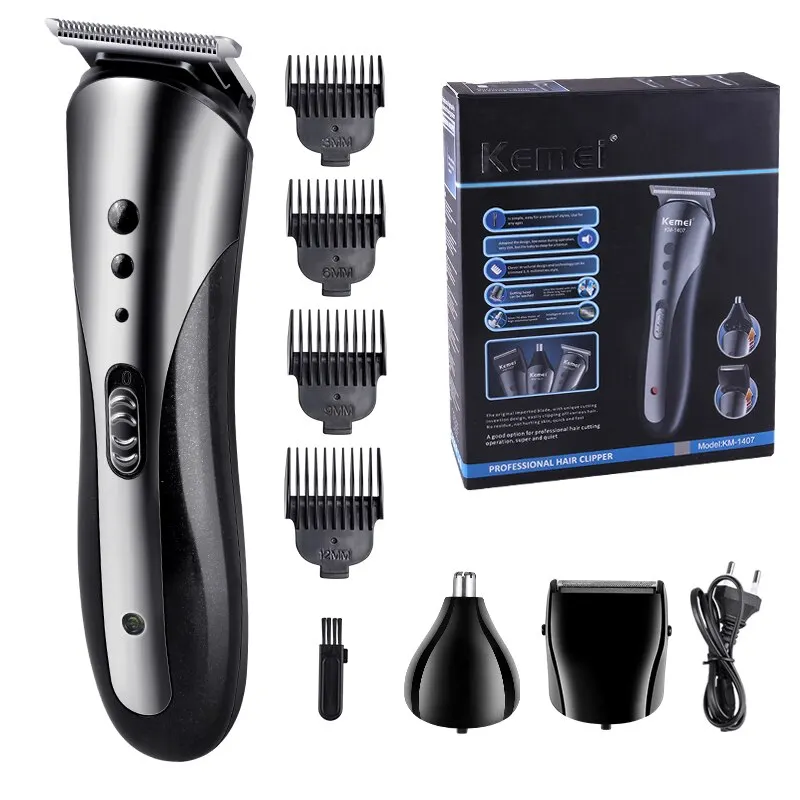 KEMEI KM-1407 Recarregável Elétrica Nose Hair Clipper Multifuncional Men Hair Trimmer Profissional Barbeador Elétrico Navalha